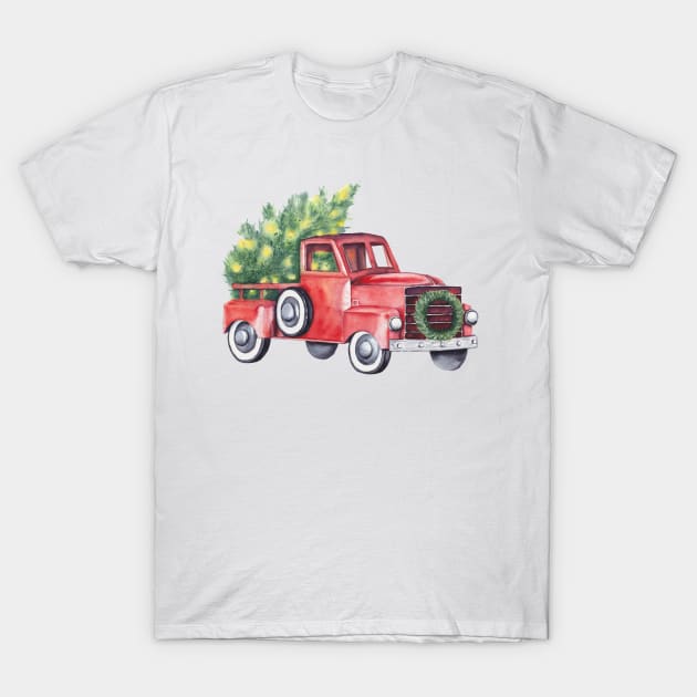 Old red truck Christmas illustration T-Shirt by InnaPatiutko